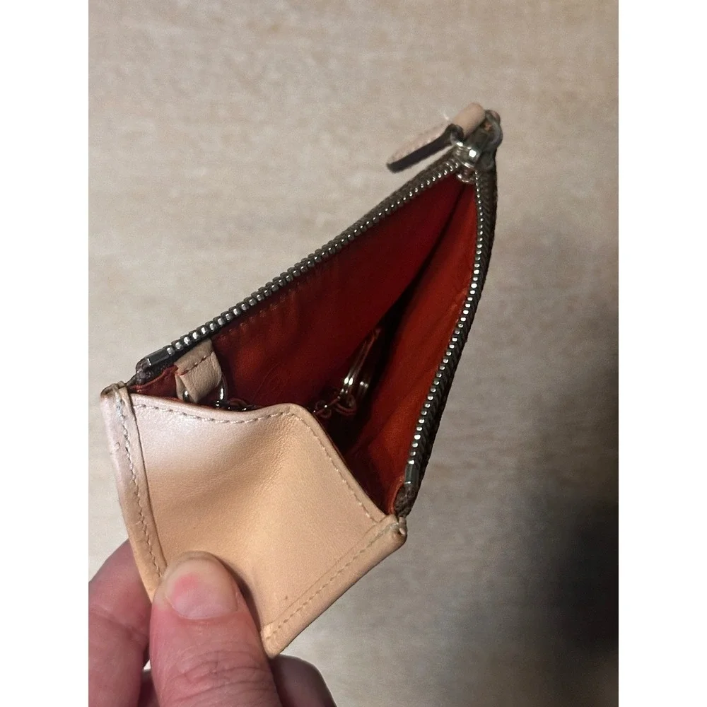Coach Signature Jacquard Mini Skinny ID Case Wallet Tan Brown Key Ring